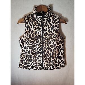 Lands End Women's Leopard Print Premium Down Puffer Vest Size XS